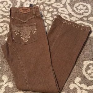 Stretchy tan bell bottom jeans